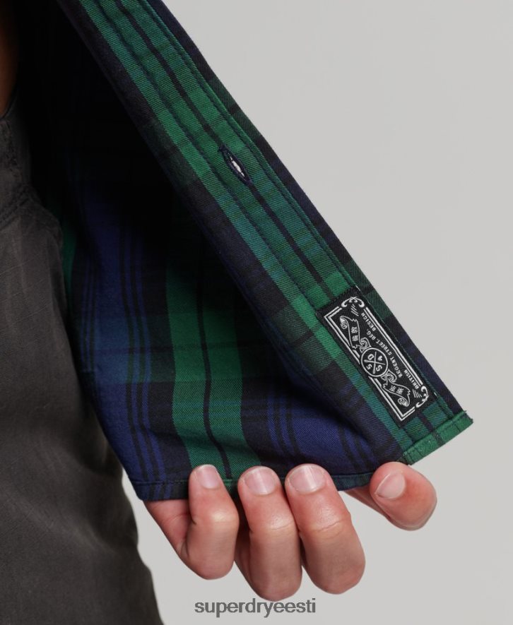 Superdry mehed puuvillane tšekk kaupmehesärk B2LT4159 Riietus roheline
