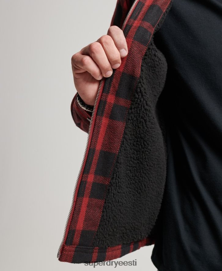 Superdry mehed tõmblukk läbi borgi voodriga villase tšeki ülesärk B2LT4153 Riietus punane