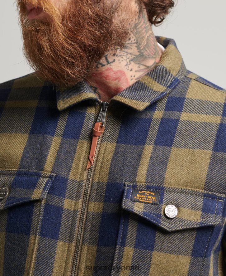 Superdry mehed tõmblukk läbi borgi voodriga villase tšeki ülesärk B2LT4186 Riietus roheline