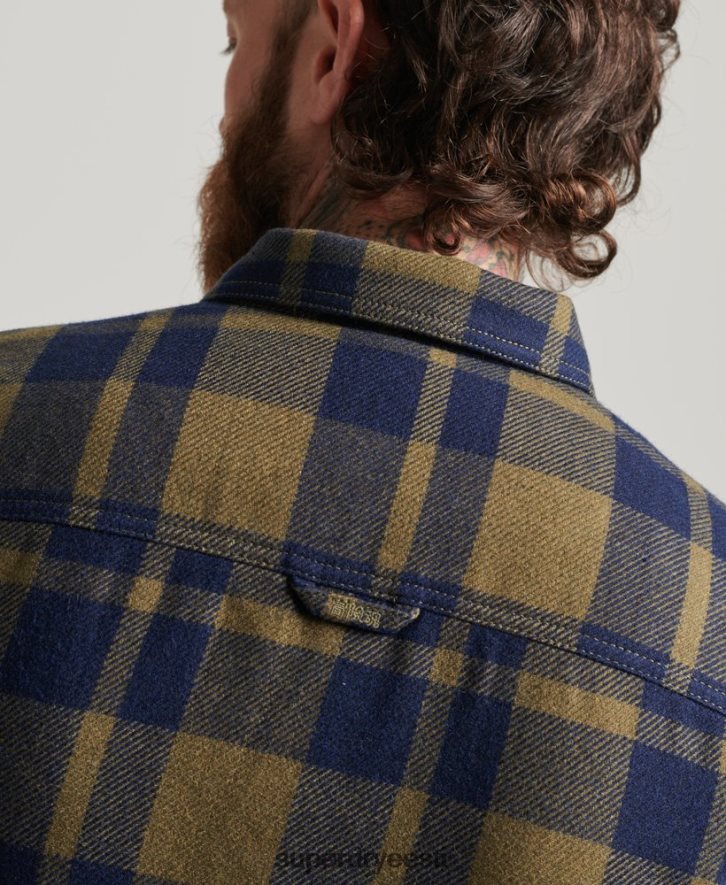 Superdry mehed tõmblukk läbi borgi voodriga villase tšeki ülesärk B2LT4186 Riietus roheline