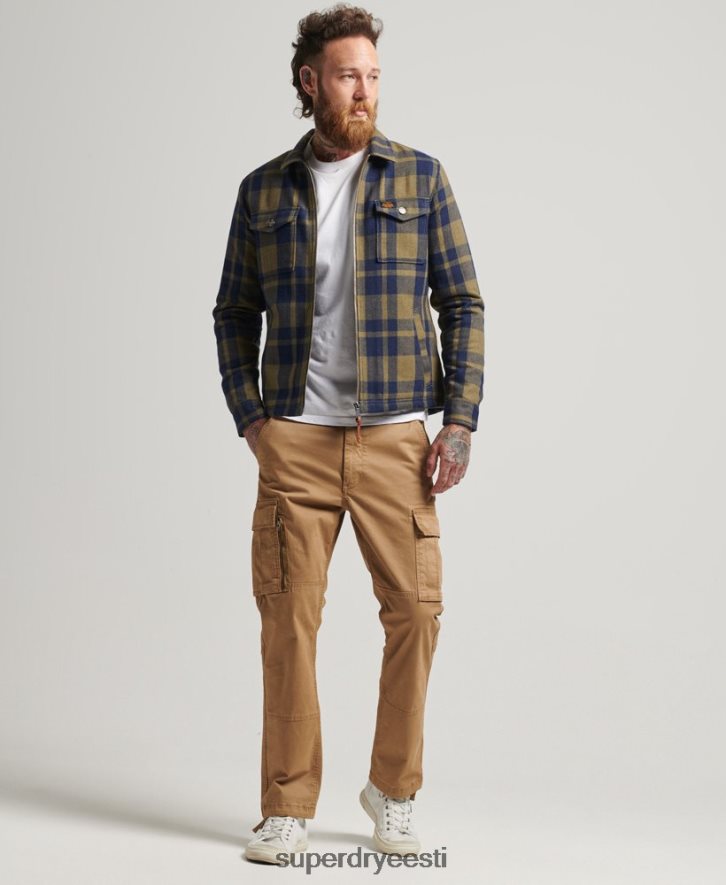 Superdry mehed tõmblukk läbi borgi voodriga villase tšeki ülesärk B2LT4186 Riietus roheline