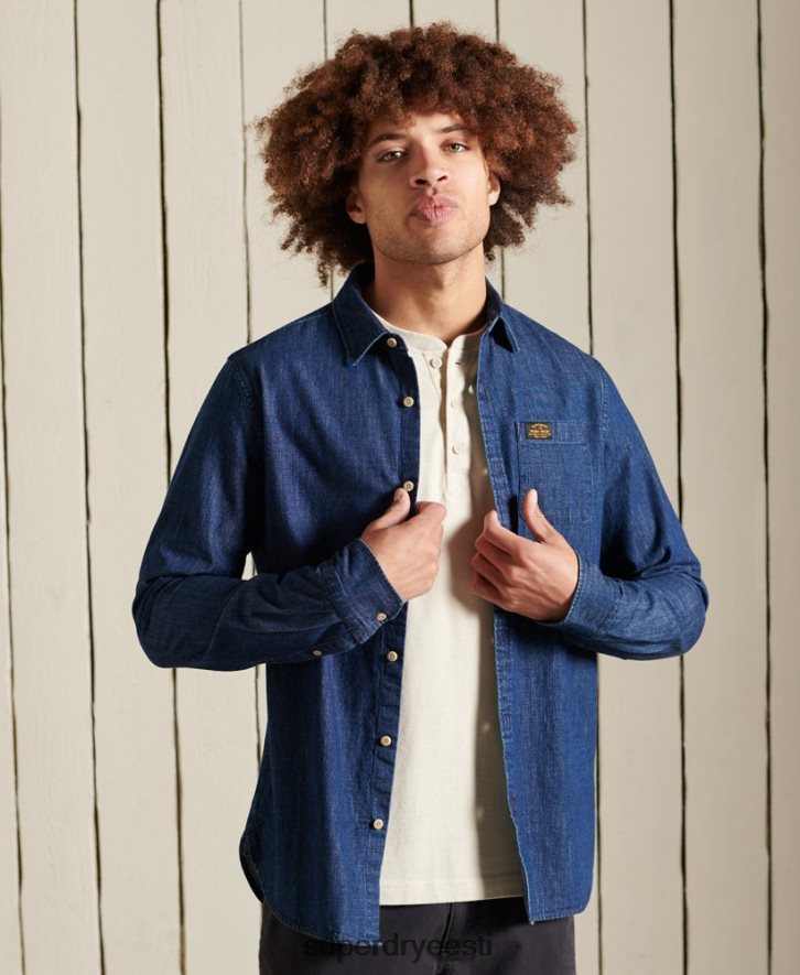 Superdry mehed tööriiete indigosärk B2LT4238 Riietus merevägi