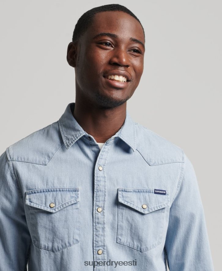 Superdry mehed vintage lääne särk B2LT4218 Riietus sinine