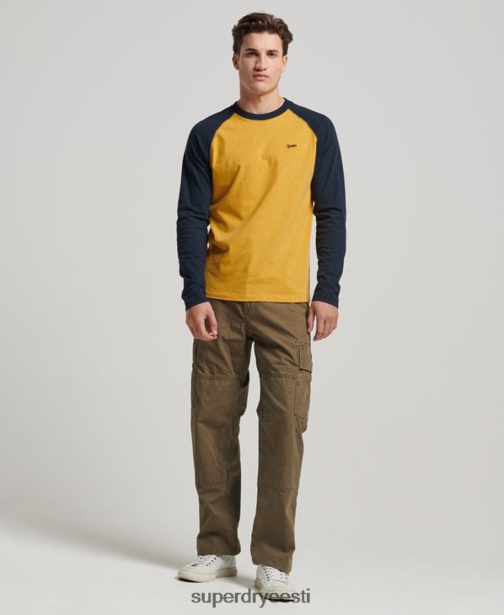 Superdry mehed Orgaanilisest puuvillast hädavajalik pikkade varrukatega pesapallitops B2LT41484 Riietus kollane
