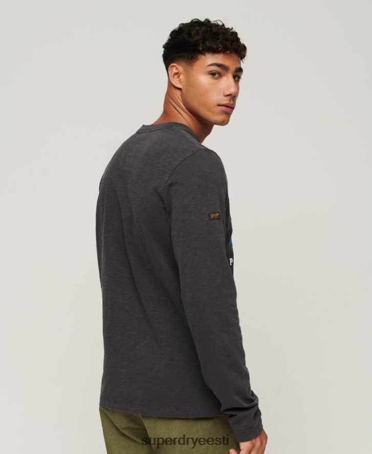 Superdry mehed Vintage logoga ülevärvitud pikkade varrukatega T-särk B2LT41469 Riietus must