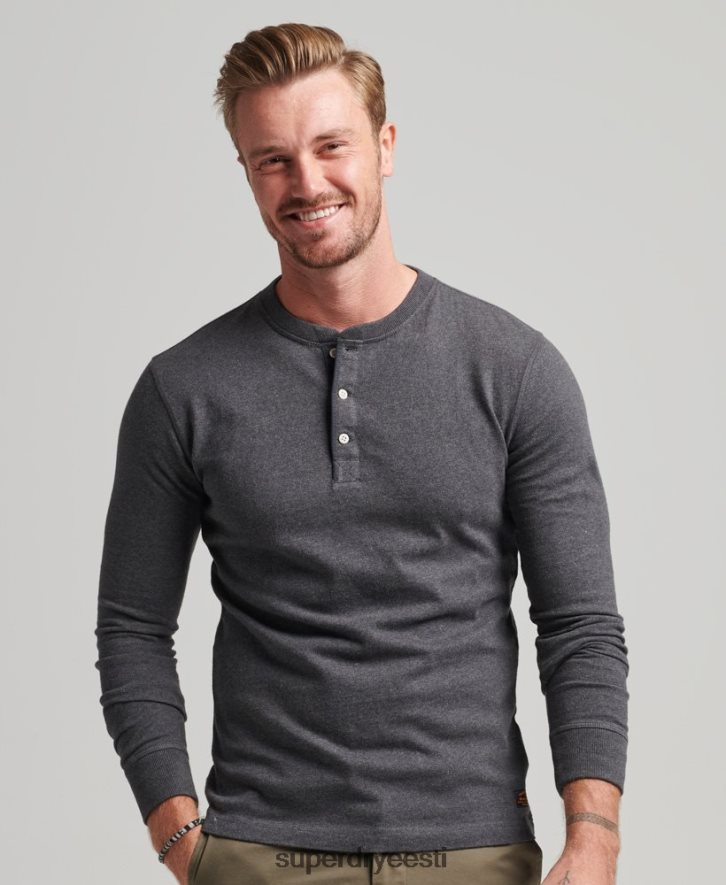 Superdry mehed orgaanilisest puuvillast pikkade varrukatega henley topp B2LT46376 Riietus tumehall