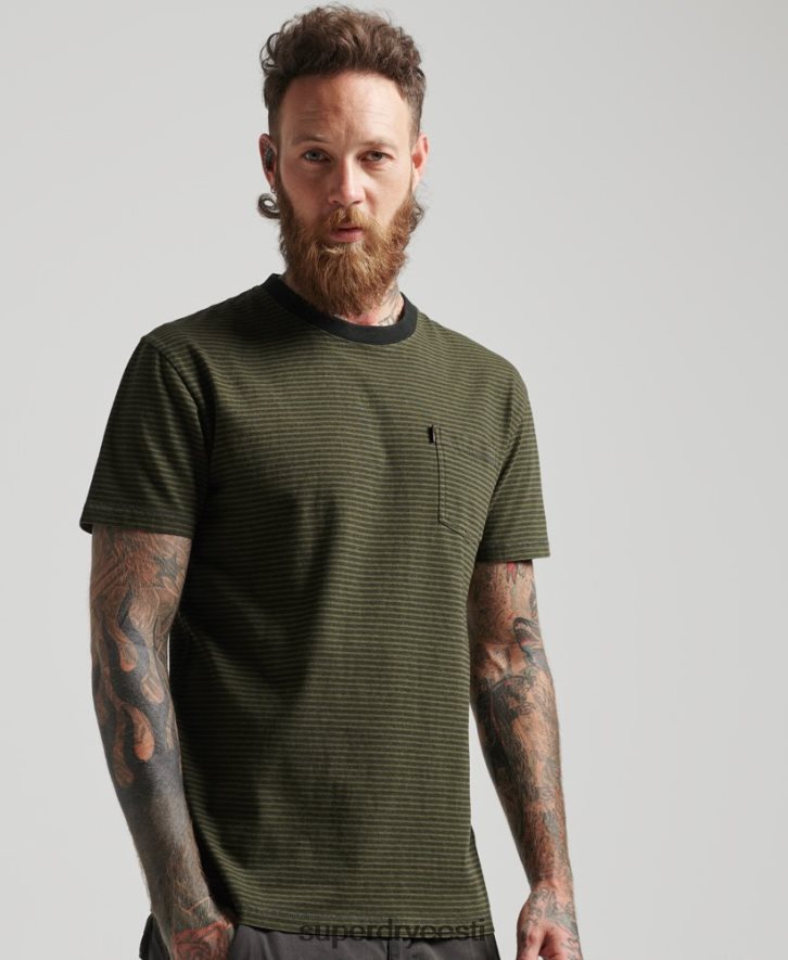 Superdry mehed orgaanilisest puuvillast triibuline taskut-särk B2LT44882 Riietus roheline