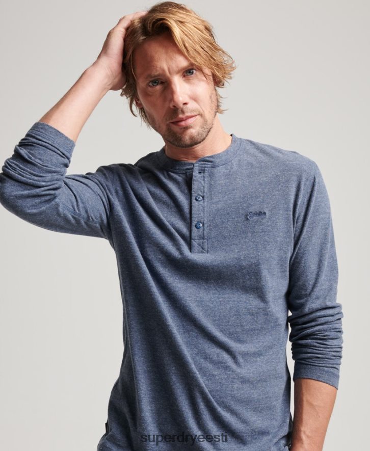 Superdry mehed orgaanilisest puuvillast vintage logoga tikitud Henley top B2LT41525 Riietus merevägi