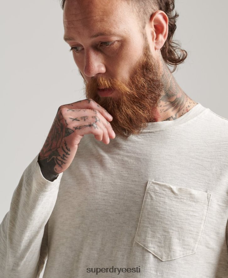 Superdry mehed pikkade varrukatega slub jersey top B2LT46396 Riietus kreem