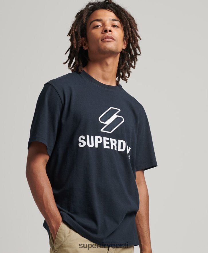 Superdry mehed s logoga virnastatud aplikatsiooniga T-särk B2LT44880 Riietus merevägi