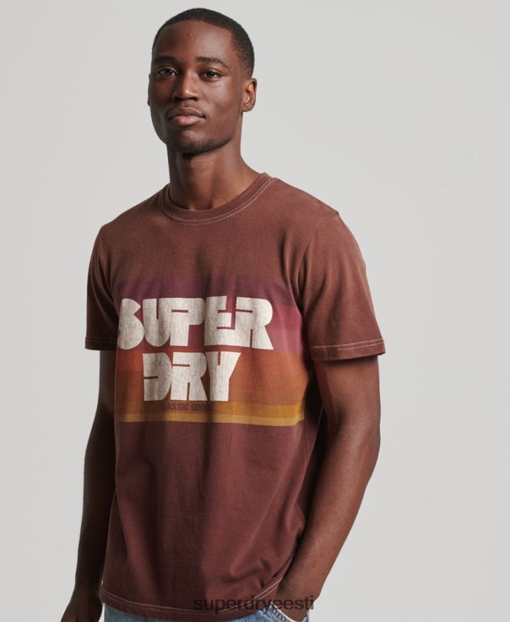Superdry mehed vintage 70ndate triibuline T-särk B2LT44889 Riietus pruun