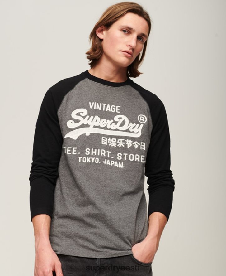 Superdry mehed vintage logo poe raglaani pikkade varrukatega top B2LT486 Riietus tumehall