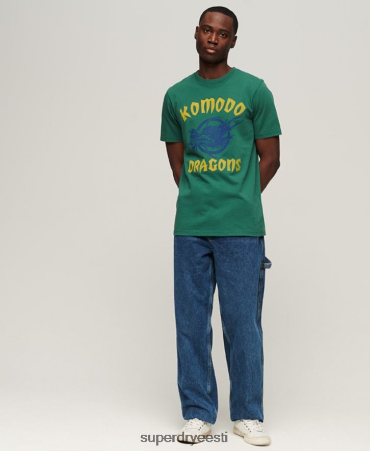 Superdry x Komodo mehed klassikaline draakoni T-särk B2LT430 Riietus roheline