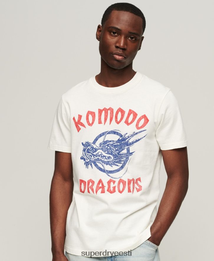 Superdry x Komodo mehed klassikaline draakoni T-särk B2LT443 Riietus kreem