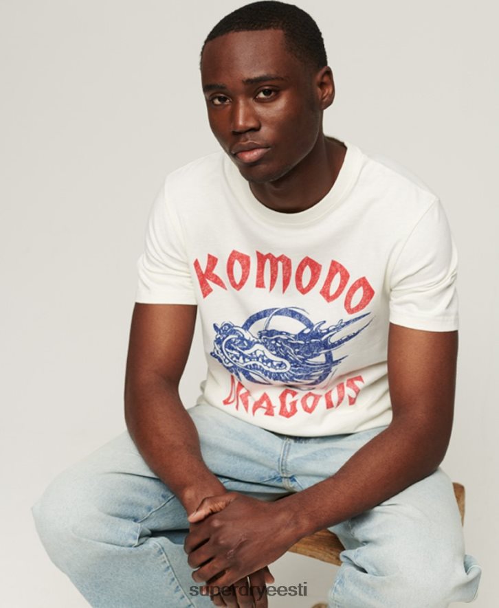 Superdry x Komodo mehed klassikaline draakoni T-särk B2LT443 Riietus kreem