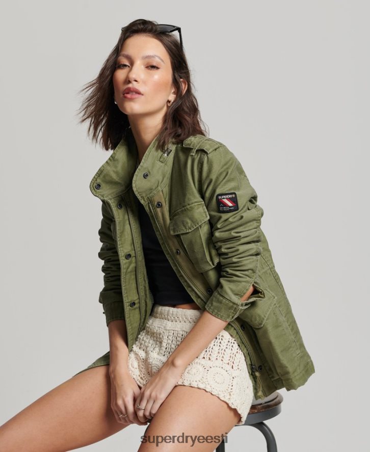 Superdry naised algaja borgi voodriga sõjaväejope B2LT45416 Riietus khaki