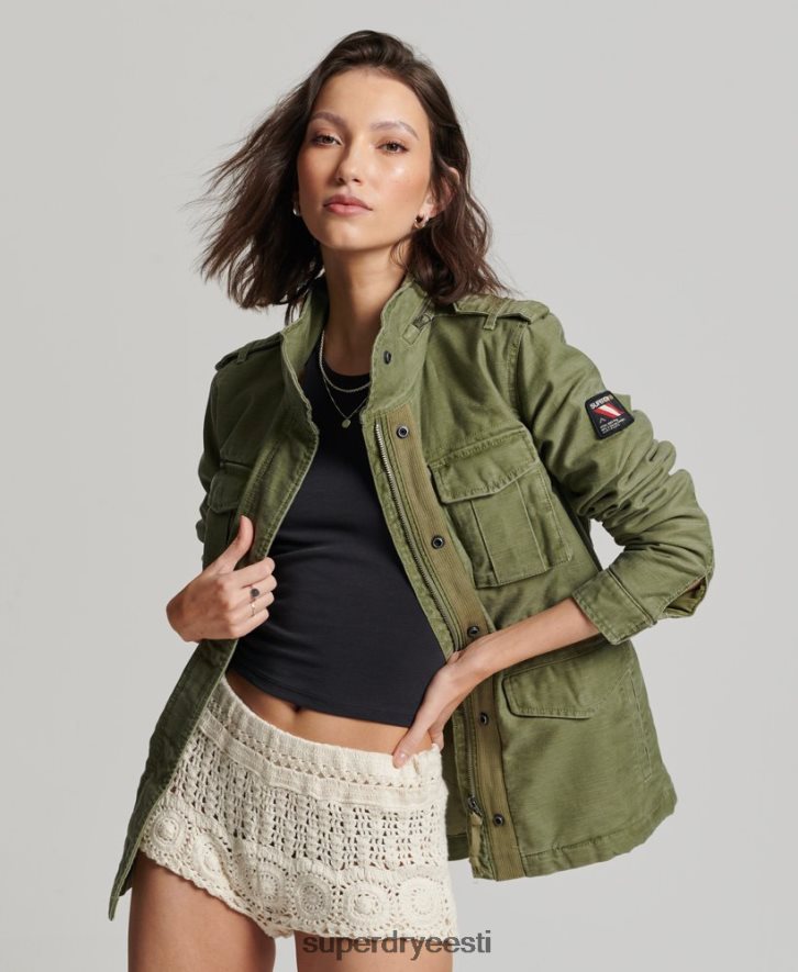 Superdry naised algaja borgi voodriga sõjaväejope B2LT45416 Riietus khaki