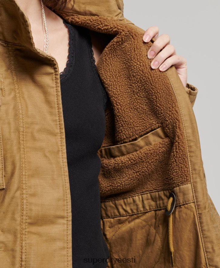 Superdry naised algaja borgi voodriga sõjaväejope B2LT45672 Riietus tan