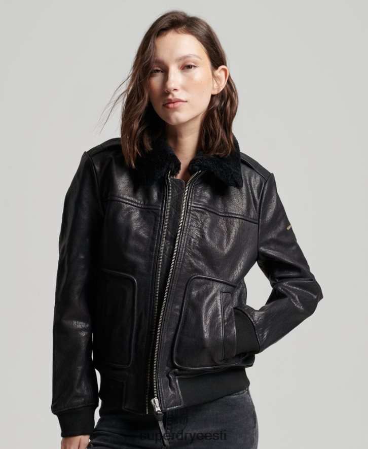 Superdry naised aviator lennu nahktagi B2LT45702 Riietus must