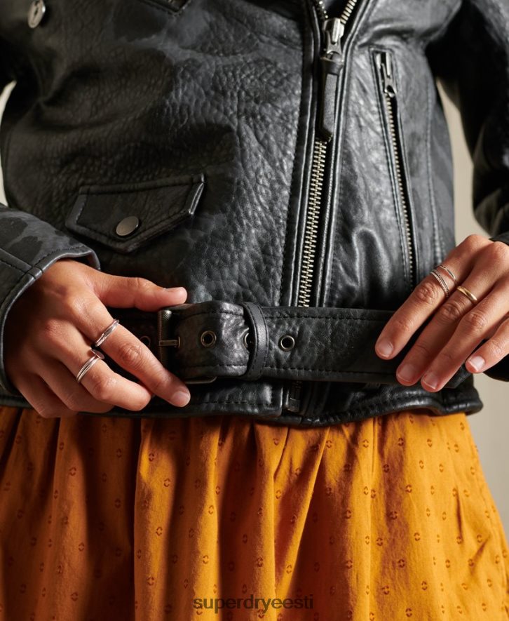 Superdry naised jalas kärbitud nahast biker jope B2LT45697 Riietus must