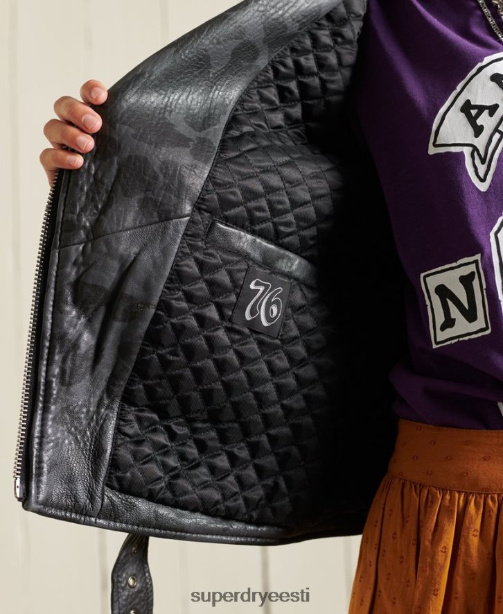 Superdry naised jalas kärbitud nahast biker jope B2LT45697 Riietus must