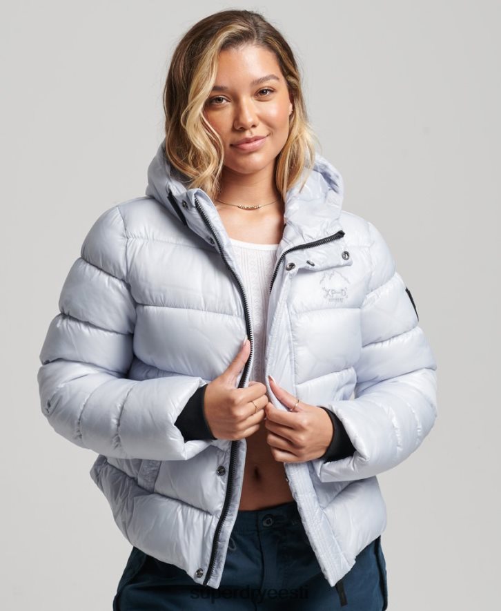 Superdry naised kapuutsiga läikiv spordipuhvis jope B2LT43690 Riietus helesinine