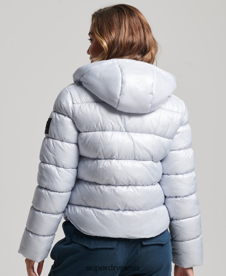 Superdry naised kapuutsiga läikiv spordipuhvis jope B2LT43690 Riietus helesinine