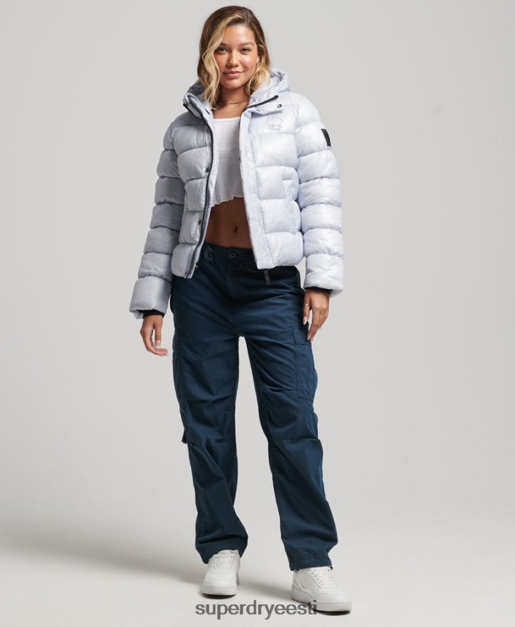 Superdry naised kapuutsiga läikiv spordipuhvis jope B2LT43690 Riietus helesinine