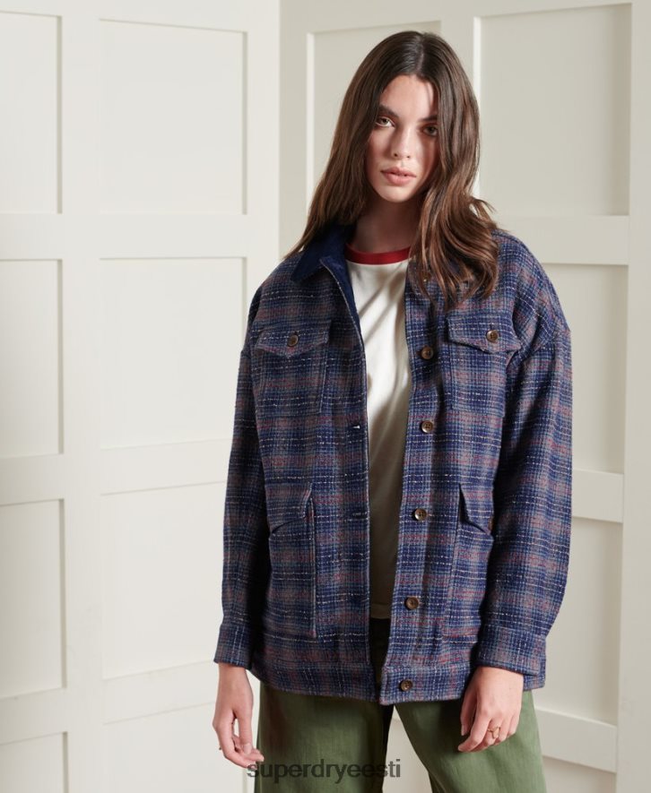 Superdry naised piiratud väljalaskega kuiv lühike villane jope B2LT45686 Riietus sinine