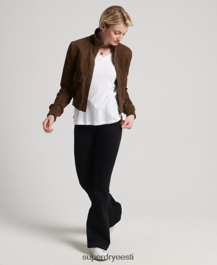 Superdry naised studios kootud kraega seemisnahast bomber jope B2LT43700 Riietus tan