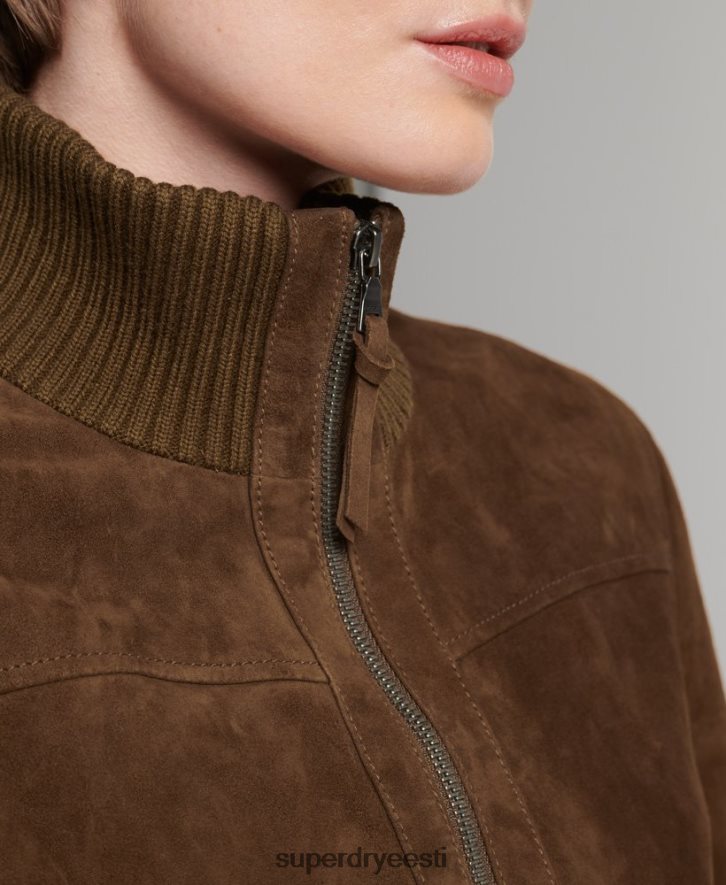 Superdry naised studios kootud kraega seemisnahast bomber jope B2LT43700 Riietus tan