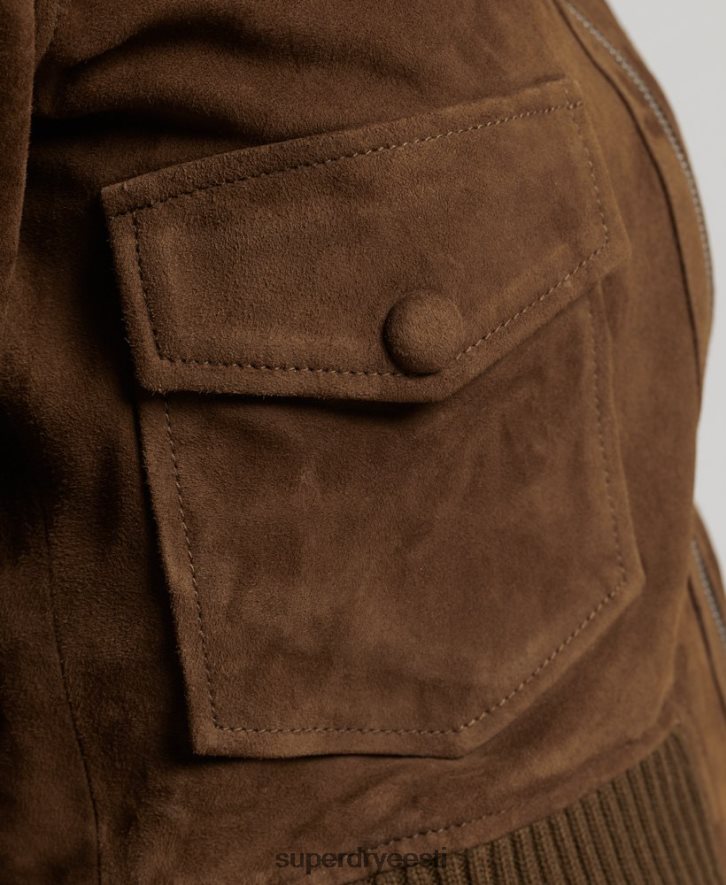 Superdry naised studios kootud kraega seemisnahast bomber jope B2LT43700 Riietus tan