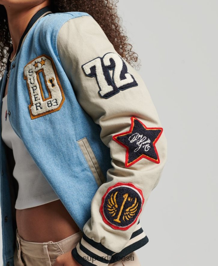 Superdry naised vintage ülikooli teksajakk B2LT43514 Riietus helesinine