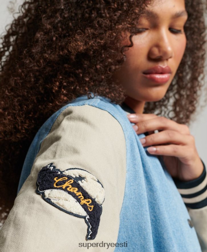 Superdry naised vintage ülikooli teksajakk B2LT43514 Riietus helesinine