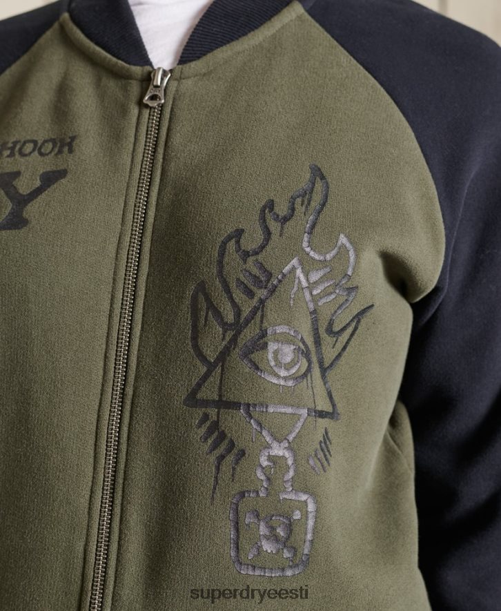 Superdry naised vintage ülisuured jersey bomber jakid B2LT46040 Riietus roheline