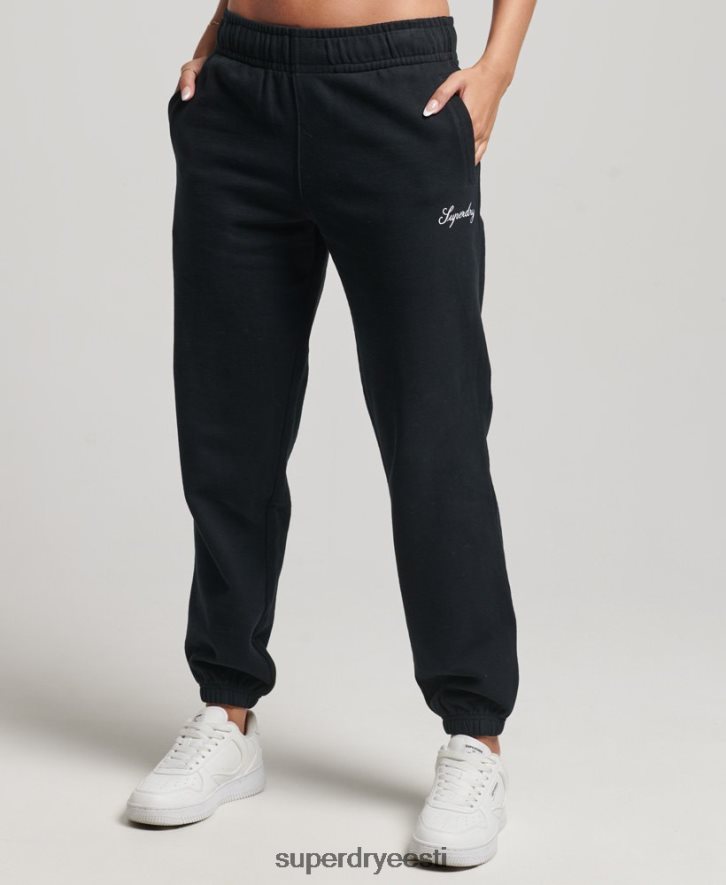 Superdry naised pärand poiss-sõbra tikitud sörkijad B2LT46602 Riietus must