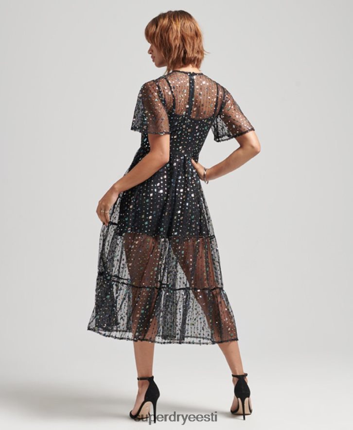 Superdry naised läbipaistva litriga kootud midikleit B2LT42545 Riietus must