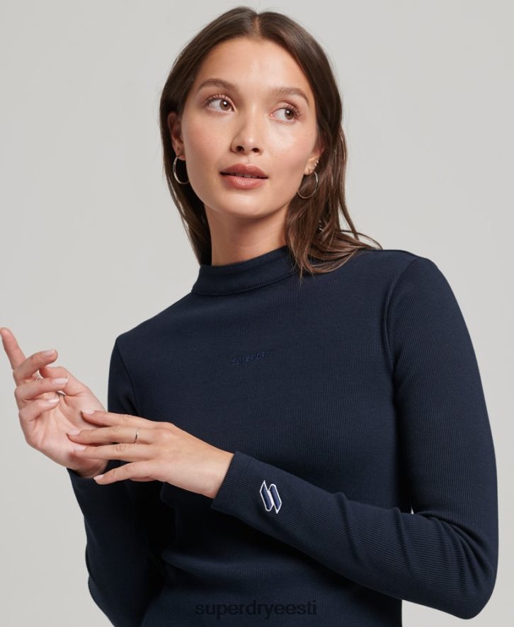 Superdry naised pikkade varrukatega ribiga bodycon minikleit B2LT46534 Riietus merevägi