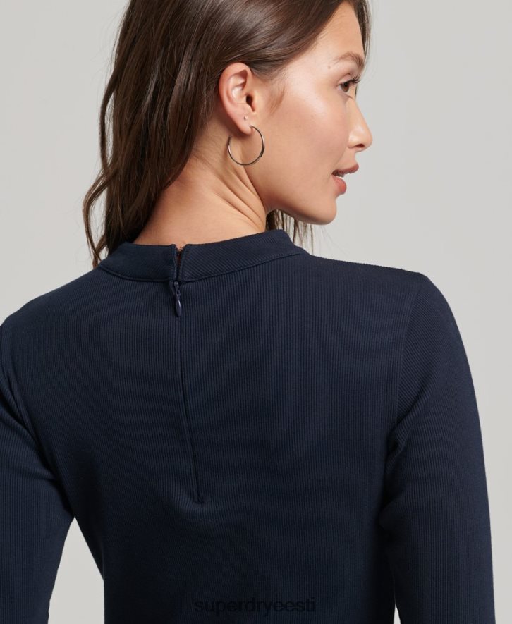 Superdry naised pikkade varrukatega ribiga bodycon minikleit B2LT46534 Riietus merevägi
