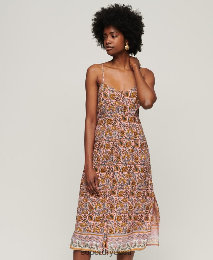 Superdry naised prindinööbiga cami midi kleit B2LT42009 Riietus roosa