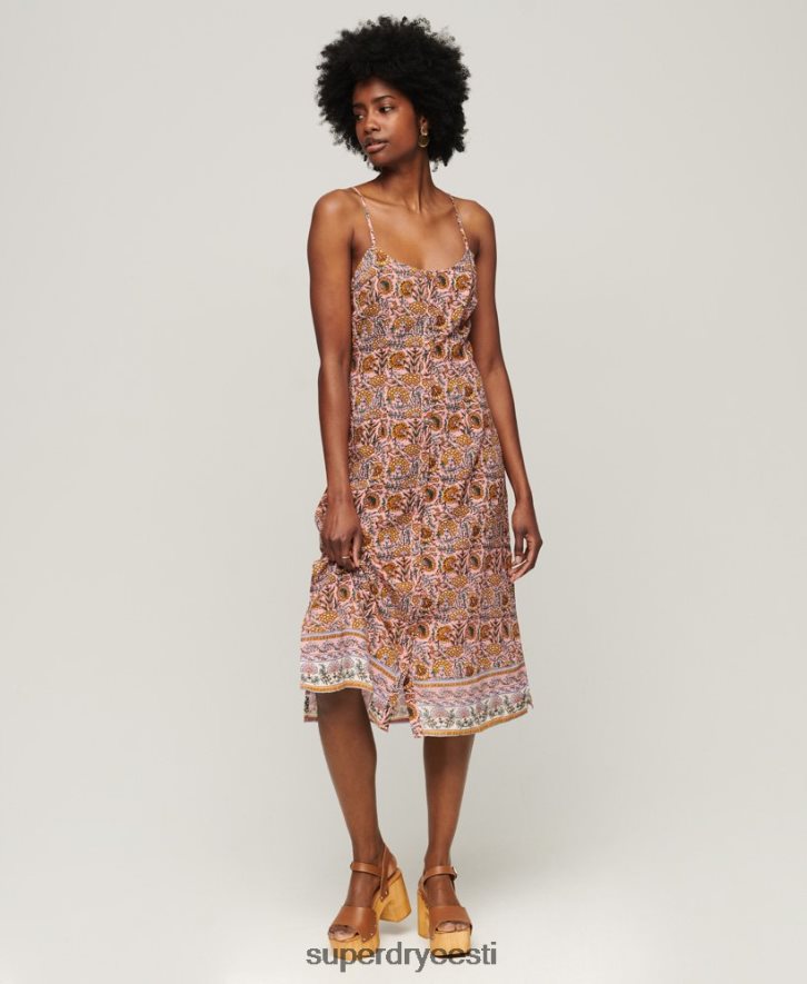 Superdry naised prindinööbiga cami midi kleit B2LT42009 Riietus roosa