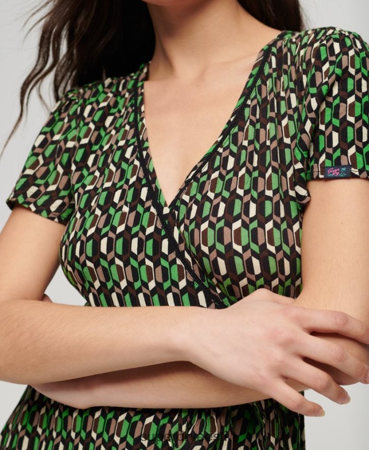 Superdry naised vintage mini wrap kleit B2LT42005 Riietus roheline