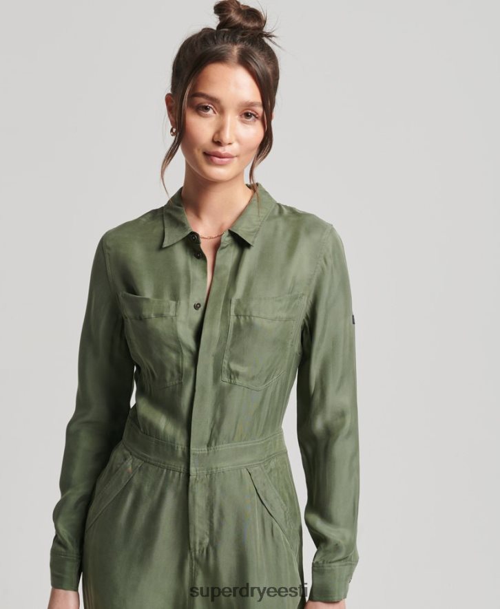 Superdry naised cupro pikkade varrukatega särgi kombinesoon B2LT44104 Riietus roheline