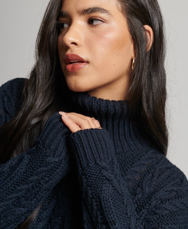 Superdry naised kaabliga kootud polo kaelusega kampsun B2LT43991 Riietus merevägi