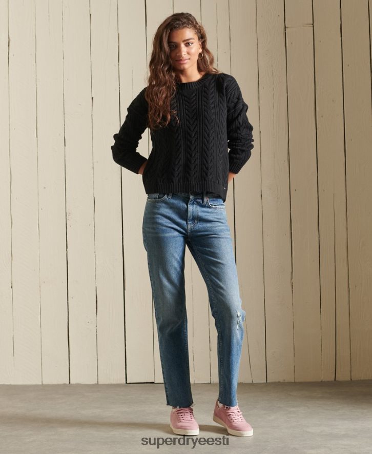 Superdry naised langenud õla tross koo meeskonnakaelusega džemper B2LT43995 Riietus must