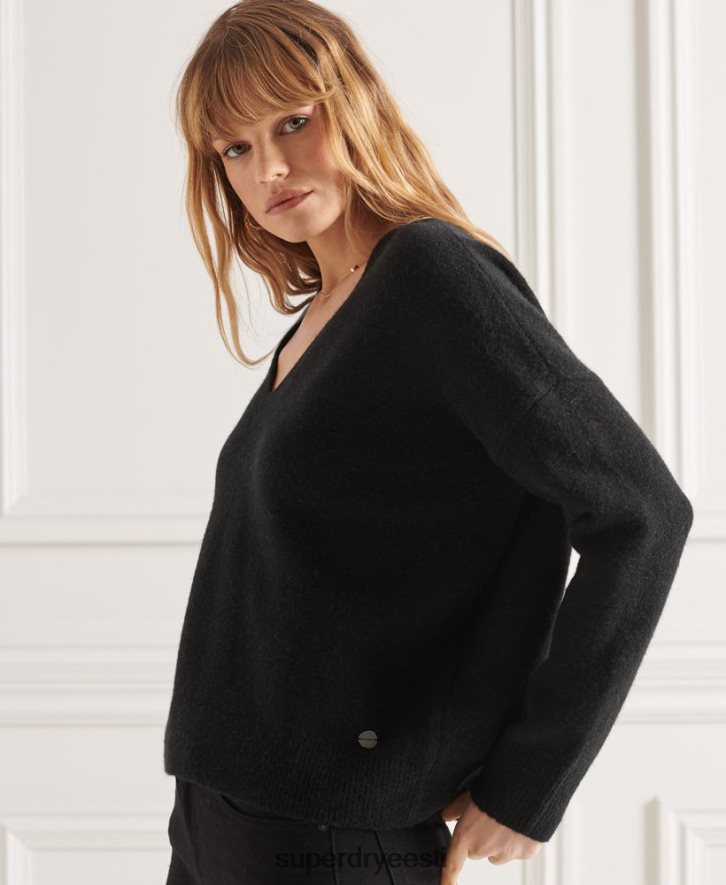 Superdry naised studios slouch v-kaelusega kootud kampsun B2LT44015 Riietus must
