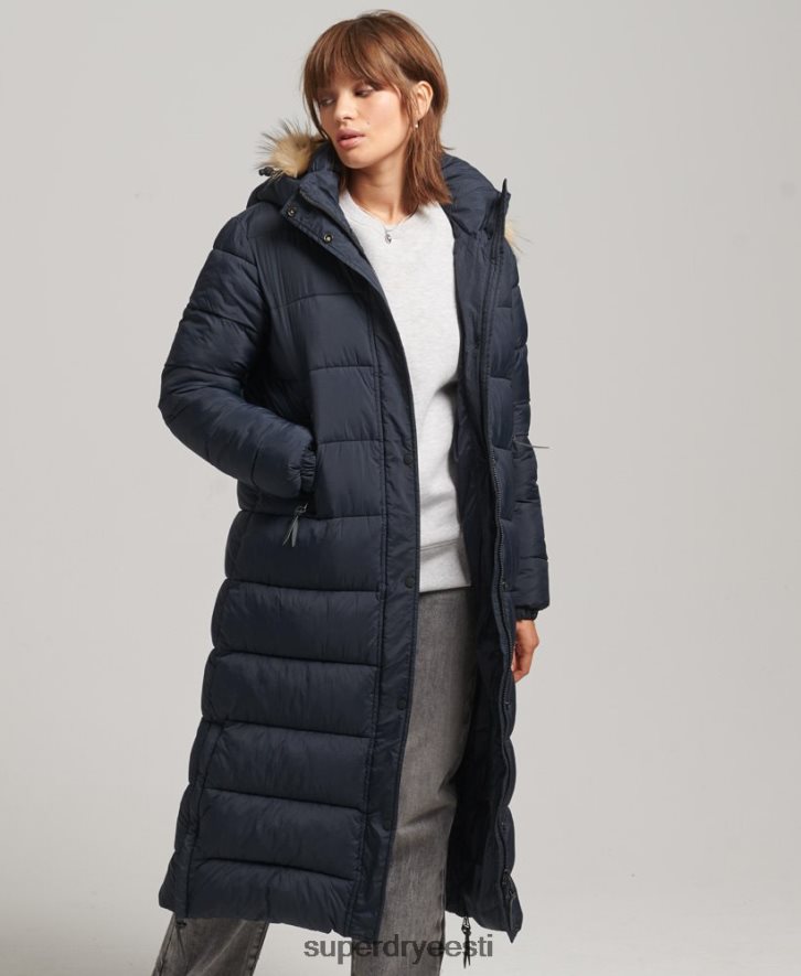 Superdry naised kunstkarusnahast kapuutsiga õngejada mantel B2LT43662 Riietus merevägi