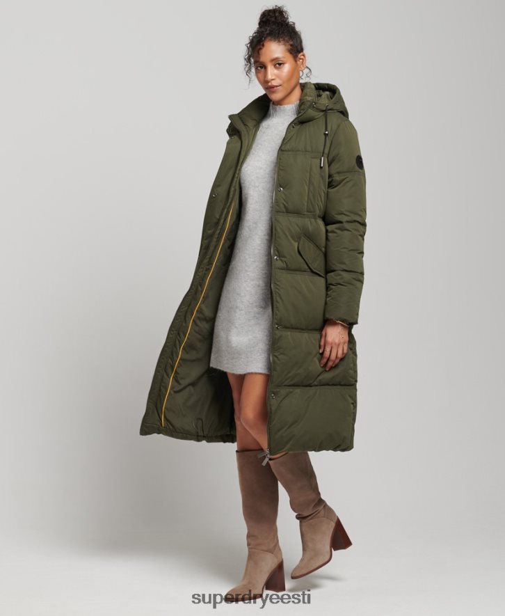 Superdry naised mikrokiust kapuutsiga puhvmantel B2LT43732 Riietus roheline