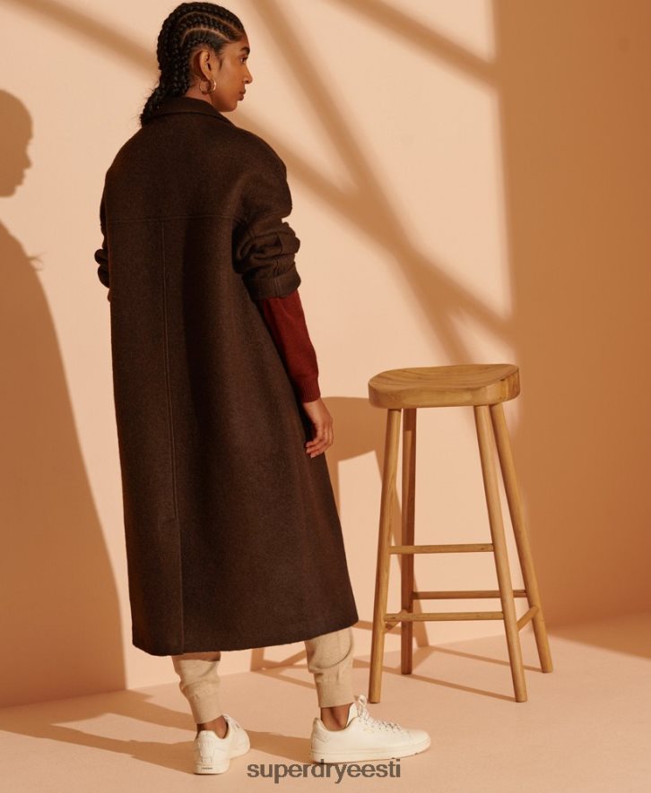 Superdry naised piiratud koguses õngejadaga villane mantel B2LT45715 Riietus pruun