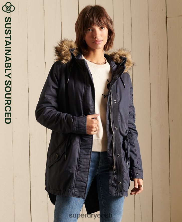 Superdry naised sõjaväe kalasaba parka mantel B2LT45515 Riietus sinine